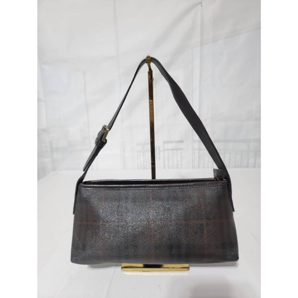 Authentic BURBERRY POCHETTE COATED CANVAS NOVA CHECK SHOULDER BAG DEEP B… - Picture 1 of 14